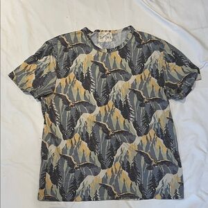 Topman Grey and Mustard Mountain Graphic Short Sleeve Tee